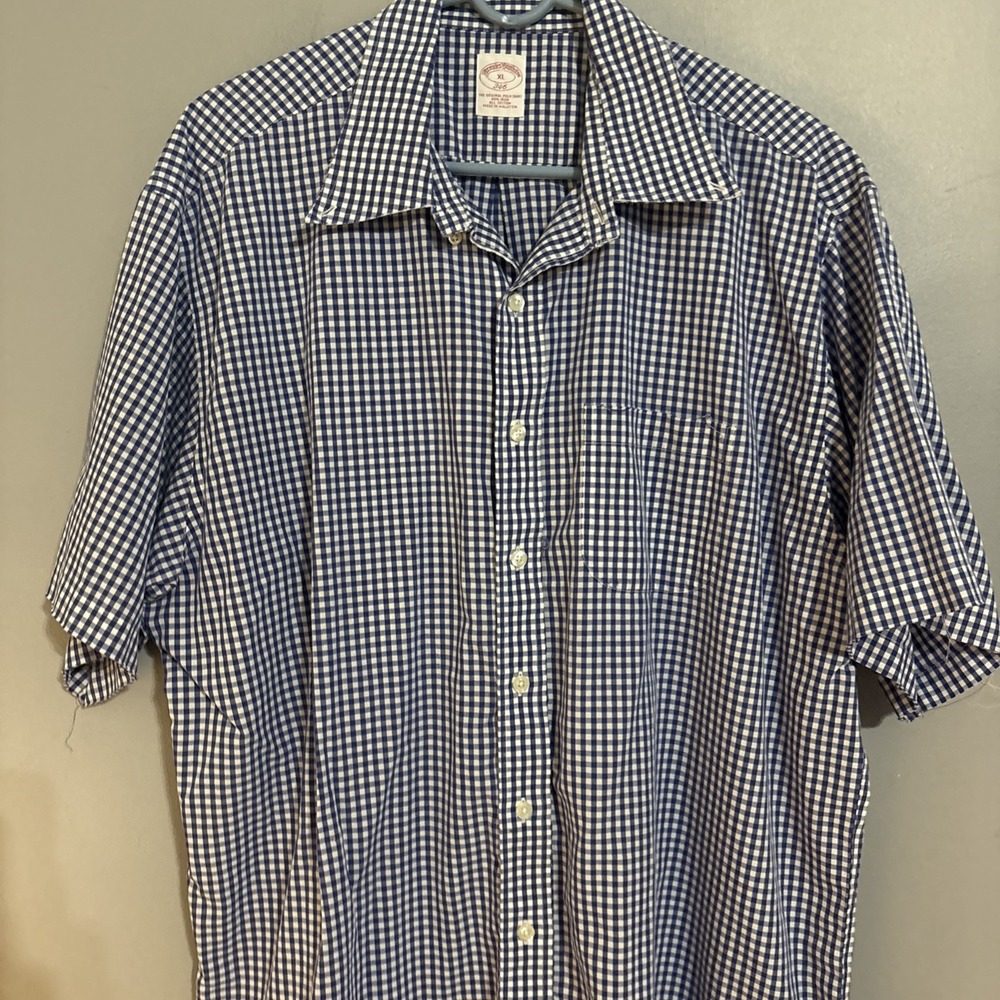 Mens Brooks Brothers Shirt Blue Gingham Plaid Check 346 Cotton XL Button Down - Picture 3 of 9